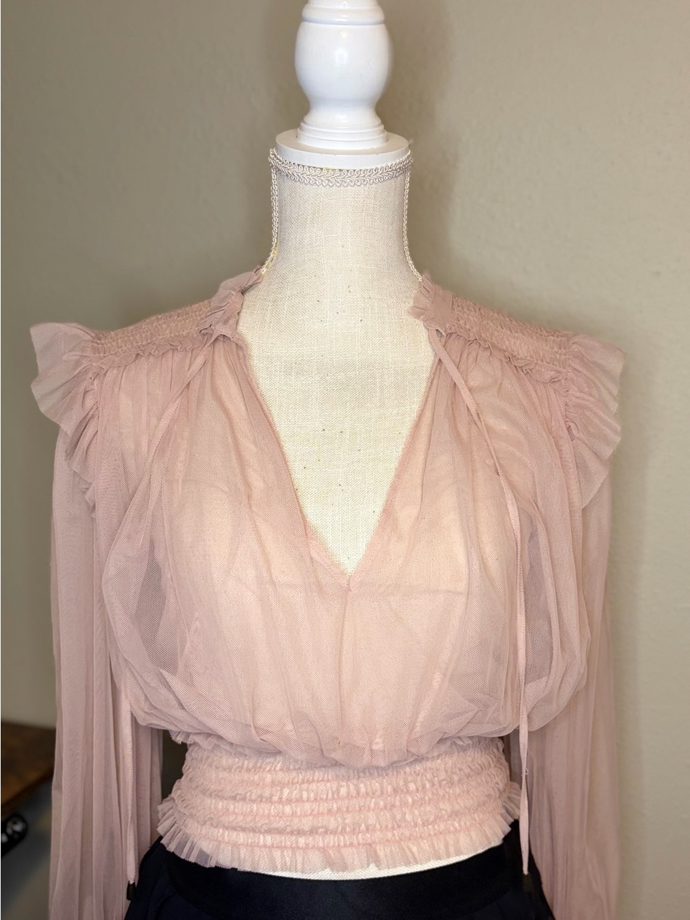 Free People Dusty Pink Sheer Ruffle Waist Blouse